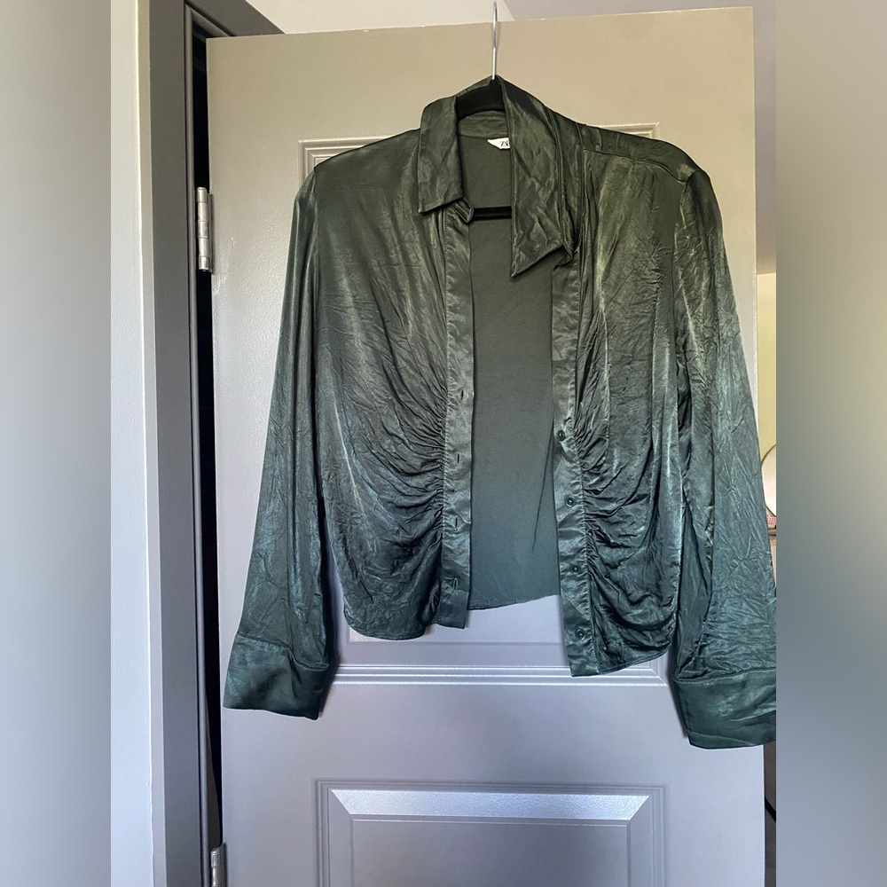 ZARA Satin Rouched Blouse - XL